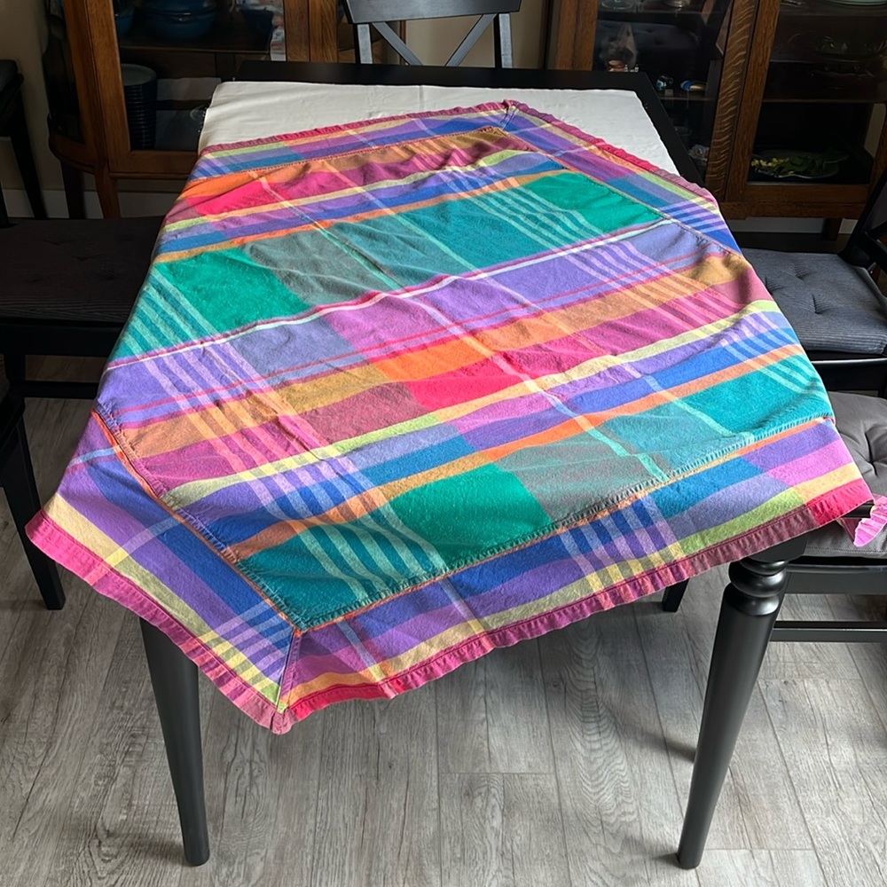 Crate And Barrel Multicolored Square Tablecloth and Napkins